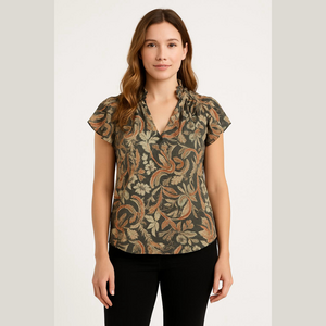 3/$10 Joie Ruffled Flutter Sleeve Blouse in Brown and Greenish Gray